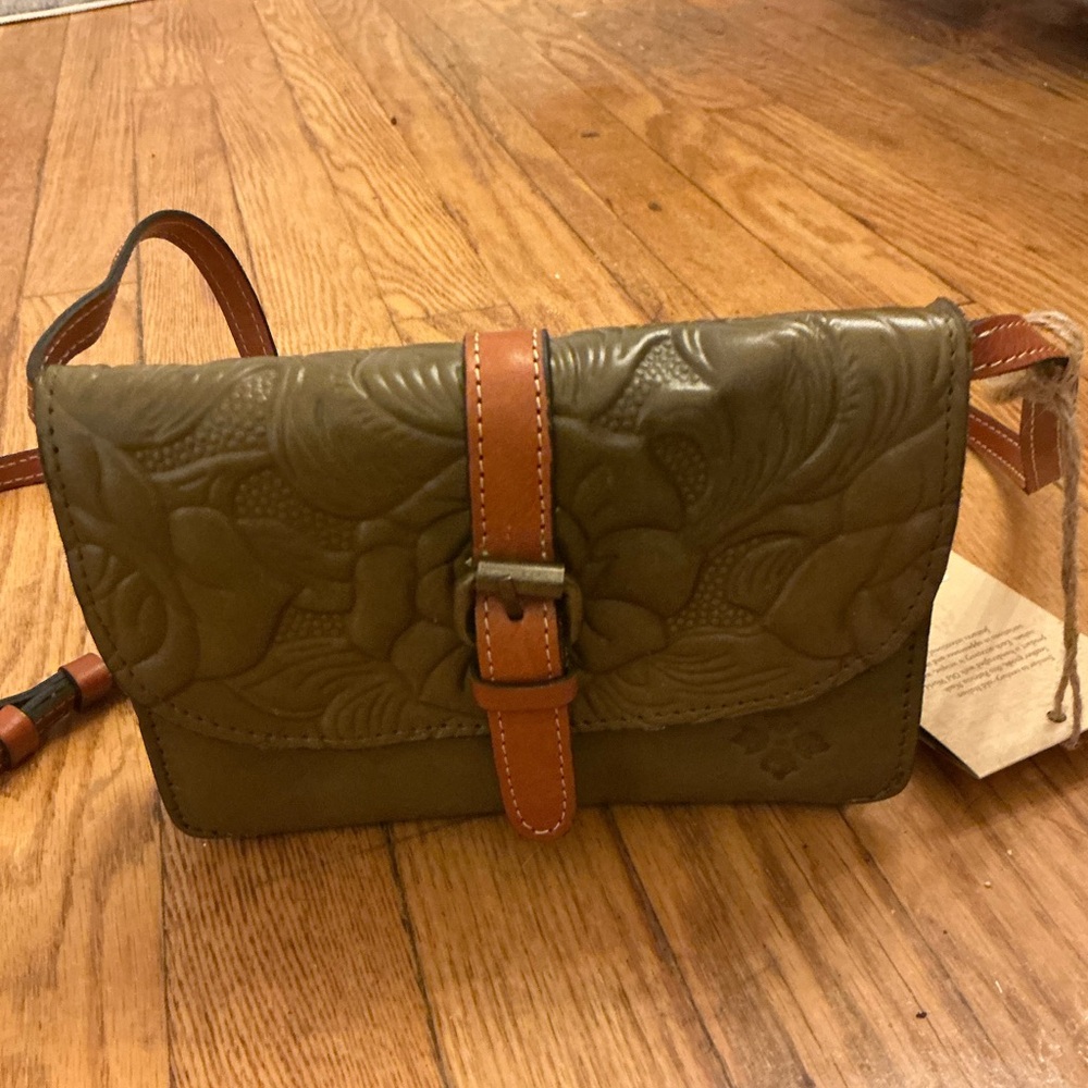 Elegant Olive Green Embossed Leather Crossbody Bag